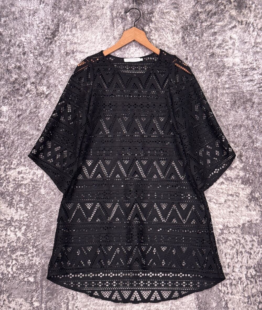 Anne Fontaine Top 36 / US 4 Womens Black Crochet Knit Coverup Tunic